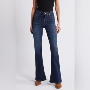 FRAME Le Easy High Waist Flare Raw Hem Jeans in Moonflower, Size 26